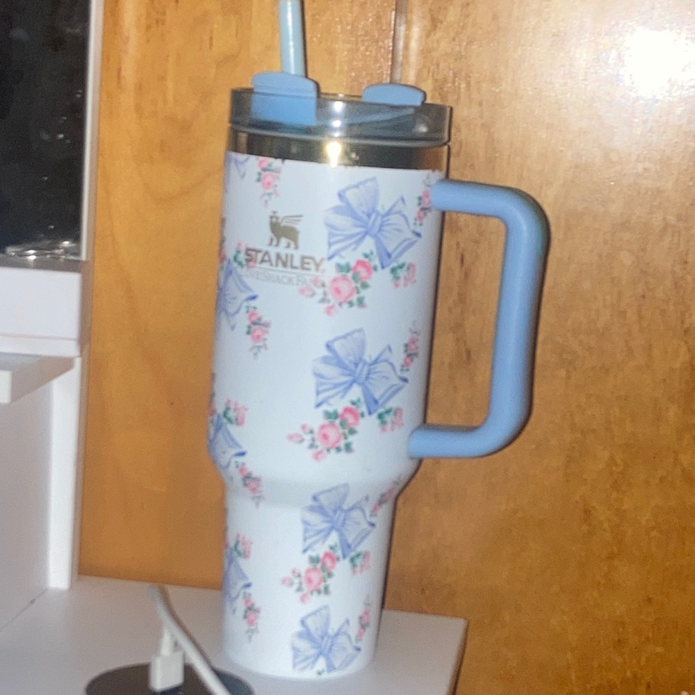 Stanley White Tumbler with Blue Floral Design